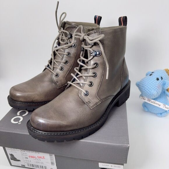 ECCO Elaina 202153 01375 Women’s Leather Lace Up Ankle Boots Warm Grey 36 5 5.5 - Picture 2 of 13